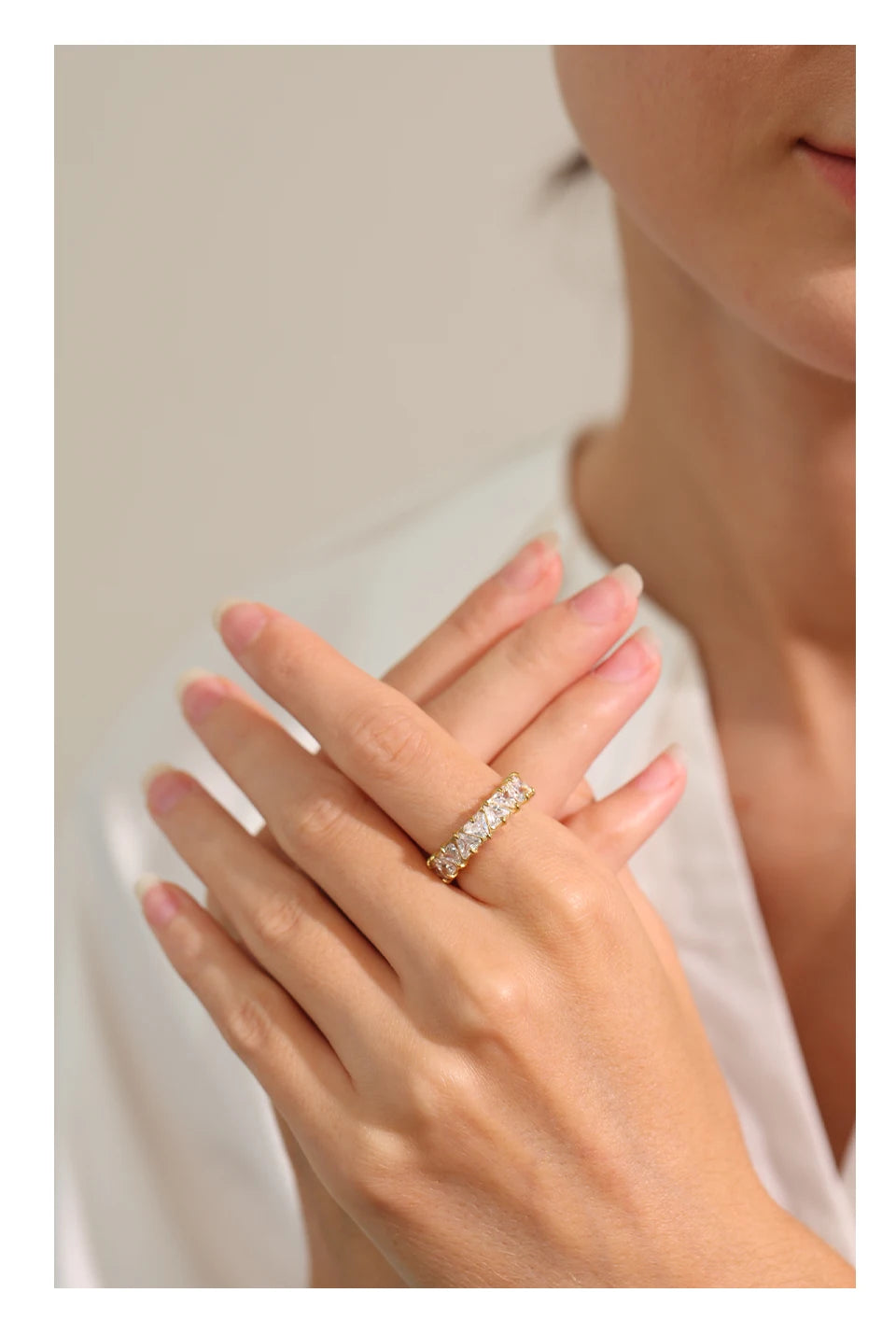 Yhpup anel brilhante de aço inoxidável, delicado, coração brilhante, zircônia cúbica, moda feminina, temperamento de alta qualidade, joias premium