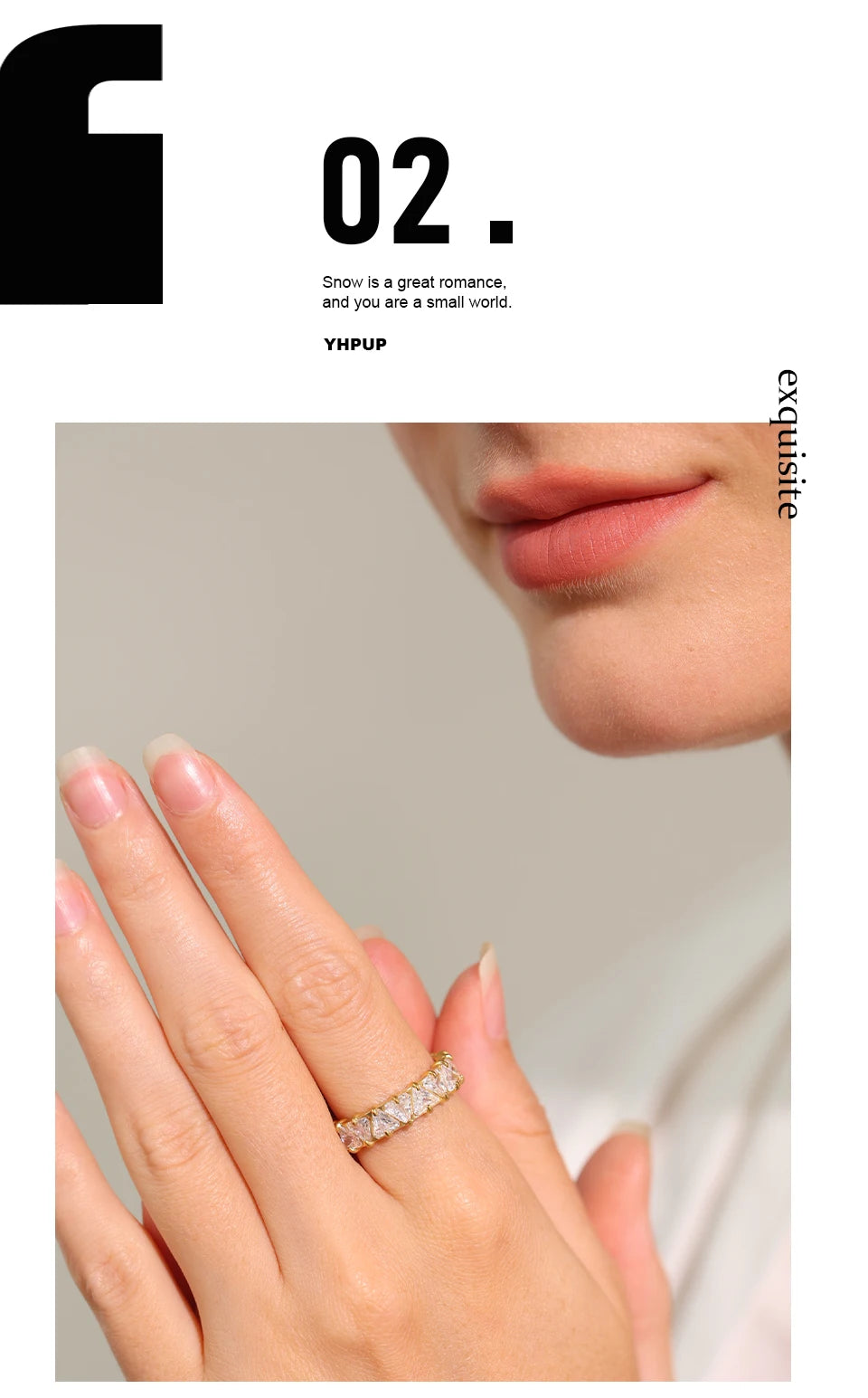 Yhpup anel brilhante de aço inoxidável, delicado, coração brilhante, zircônia cúbica, moda feminina, temperamento de alta qualidade, joias premium