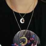 Colar Dourado Lua e Estrela com Pingente Solar, Colar Feminino, Colar Dourado Feminino, Colar de Lua e Estrela, Colar com Pingente, Loja Acessora