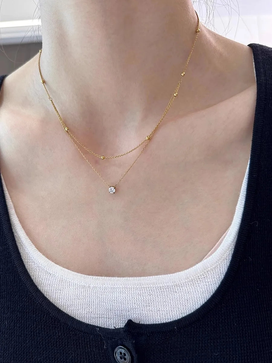 Gargantilha Dupla em Aço Inoxidável com Zircão, Colar Feminino, Colar Feminino de Aço Inox, Gargantilha de Aço Inox, Gargantilha Com Zircão, Loja Acessora