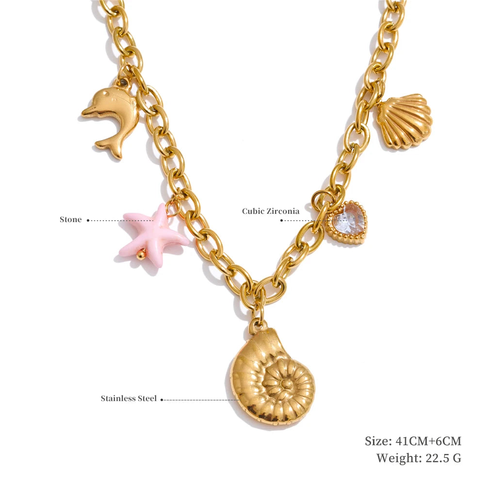 Yhpup na moda sol oceano charme pingente jóias artesanais ouro à prova dwaterproof água pvd banhado a aço inoxidável jóias de verão 2025 atacado