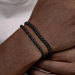 2 peças pulseiras de corrente masculina, corrente de corda torcida de aço inoxidável cor preta dourada prateada, presente de pulseira de corrente cubana da moda