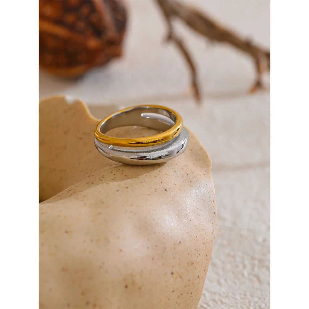 Anel Geométrico Bicolor de Aço inoxidável, Anel de Aço inox, Anel Feminino, Anel de Aço Inox, Anel Bicolor, Anel Duas Cores Aço Inoxidável, Loja Acessora