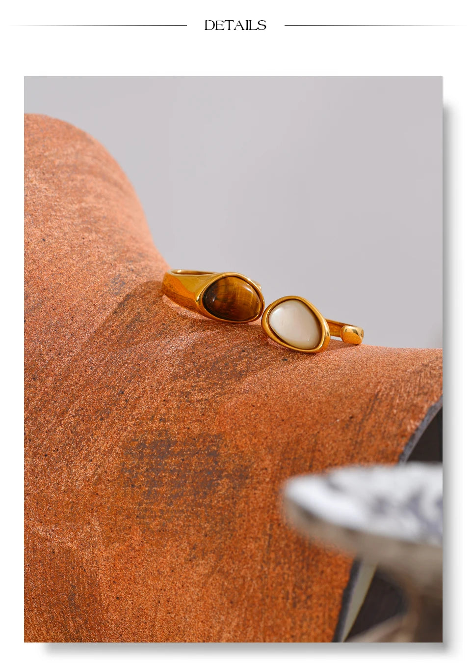 Yhpup 7 # Anel aberto de fundição de aço inoxidável, pedra de concha de tigre natural, fritilary, joias da moda para mulheres, novo