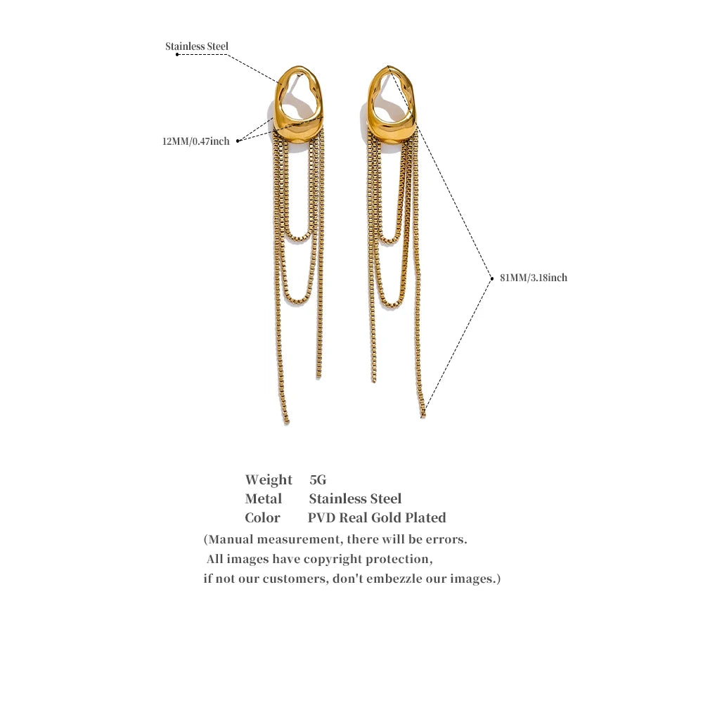 Brincos Geométricos de Aço inox Com Borla, Brinco de Aço Inox, Brincos Com Borla, Brinco Dourado, Brincos Geométricos de Aço inoxidável Com Borla, Loja Acessora