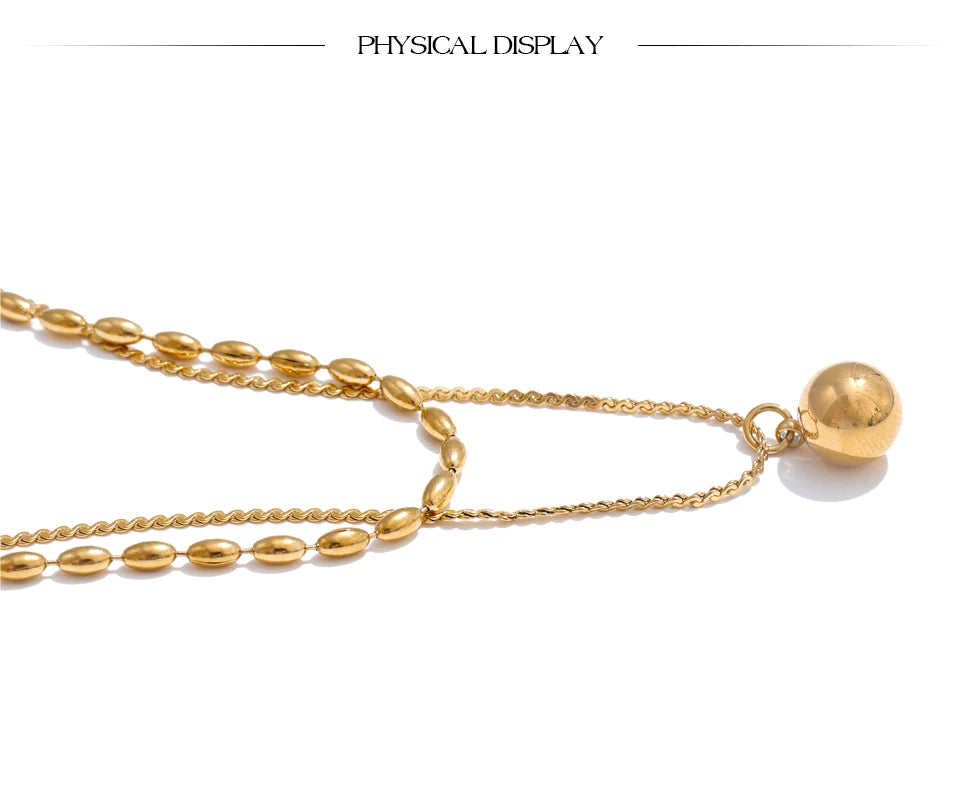 Yhpup popular aço inoxidável dupla camada corrente sobreposição colar gota contas chegadas diárias jóias resistente à água