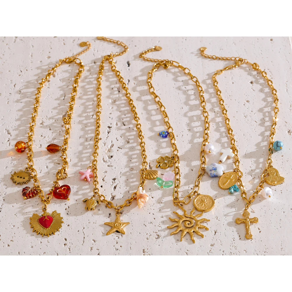 Yhpup na moda sol oceano charme pingente jóias artesanais ouro à prova dwaterproof água pvd banhado a aço inoxidável jóias de verão 2025 atacado