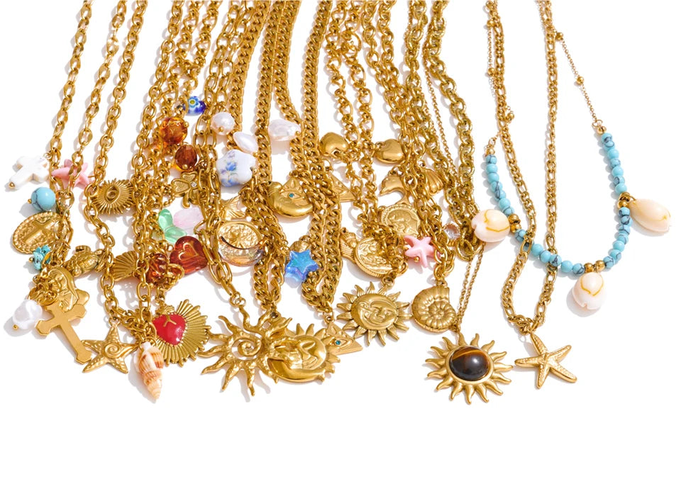 Yhpup na moda sol oceano charme pingente jóias artesanais ouro à prova dwaterproof água pvd banhado a aço inoxidável jóias de verão 2025 atacado