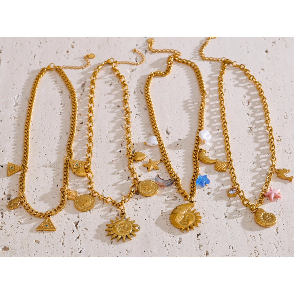 Yhpup na moda sol oceano charme pingente jóias artesanais ouro à prova dwaterproof água pvd banhado a aço inoxidável jóias de verão 2025 atacado