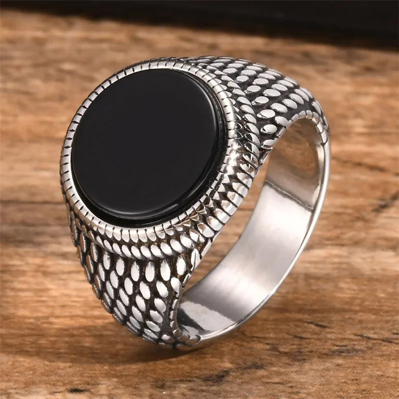 Anel Sinete Letapi com Pedra Semipreciosa e Aço Inoxidável