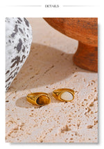 Yhpup 7 # Anel aberto de fundição de aço inoxidável, pedra de concha de tigre natural, fritilary, joias da moda para mulheres, novo