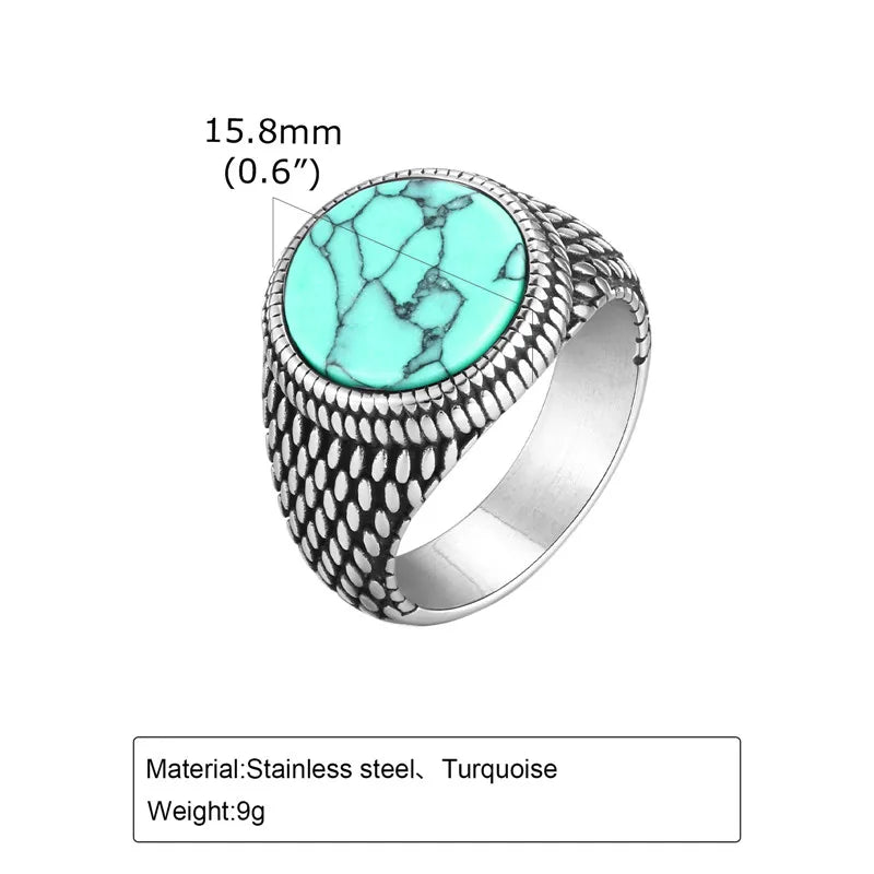 Anel Sinete Letapi com Pedra Semipreciosa e Aço Inoxidável