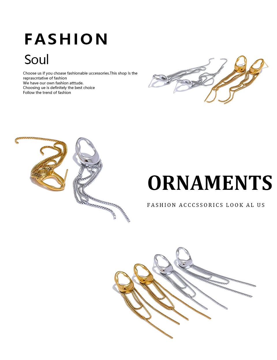 Brincos Geométricos de Aço inox Com Borla, Brinco de Aço Inox, Brincos Com Borla, Brinco Dourado, Brincos Geométricos de Aço inoxidável Com Borla, Loja Acessora