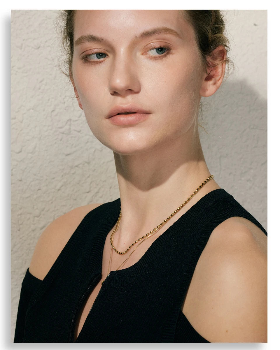 Yhpup popular aço inoxidável dupla camada corrente sobreposição colar gota contas chegadas diárias jóias resistente à água