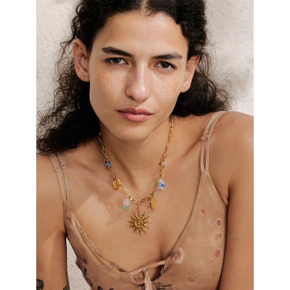 Yhpup na moda sol oceano charme pingente jóias artesanais ouro à prova dwaterproof água pvd banhado a aço inoxidável jóias de verão 2025 atacado