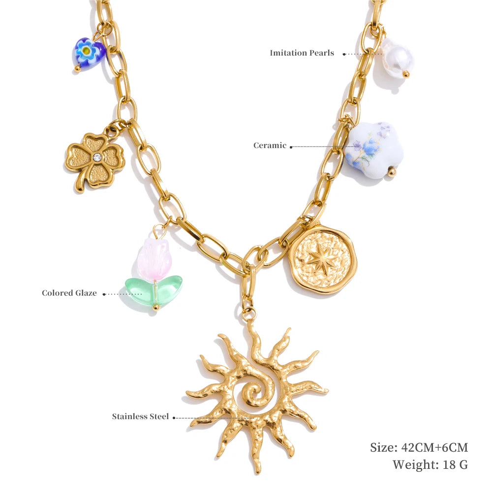 Yhpup na moda sol oceano charme pingente jóias artesanais ouro à prova dwaterproof água pvd banhado a aço inoxidável jóias de verão 2025 atacado