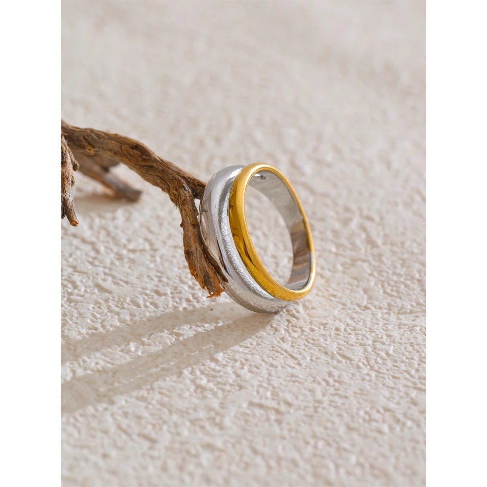 Anel Geométrico Bicolor de Aço inoxidável, Anel de Aço inox, Anel Feminino, Anel de Aço Inox, Anel Bicolor, Anel Duas Cores Aço Inoxidável, Loja Acessora
