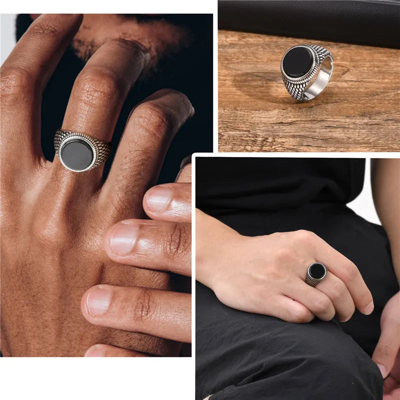 Anel Sinete Letapi com Pedra Semipreciosa e Aço Inoxidável