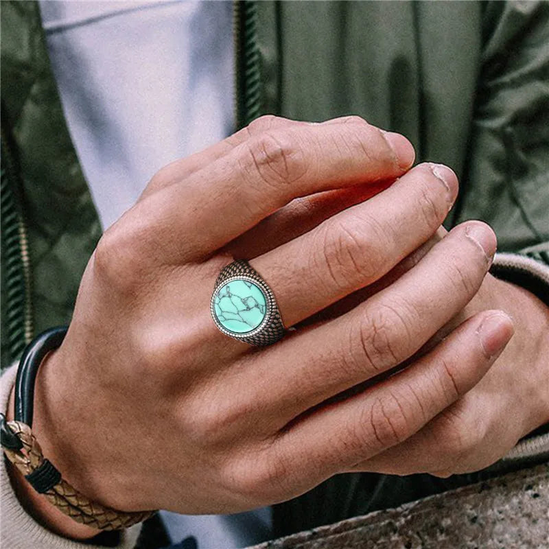 Anel Sinete Letapi com Pedra Semipreciosa e Aço Inoxidável