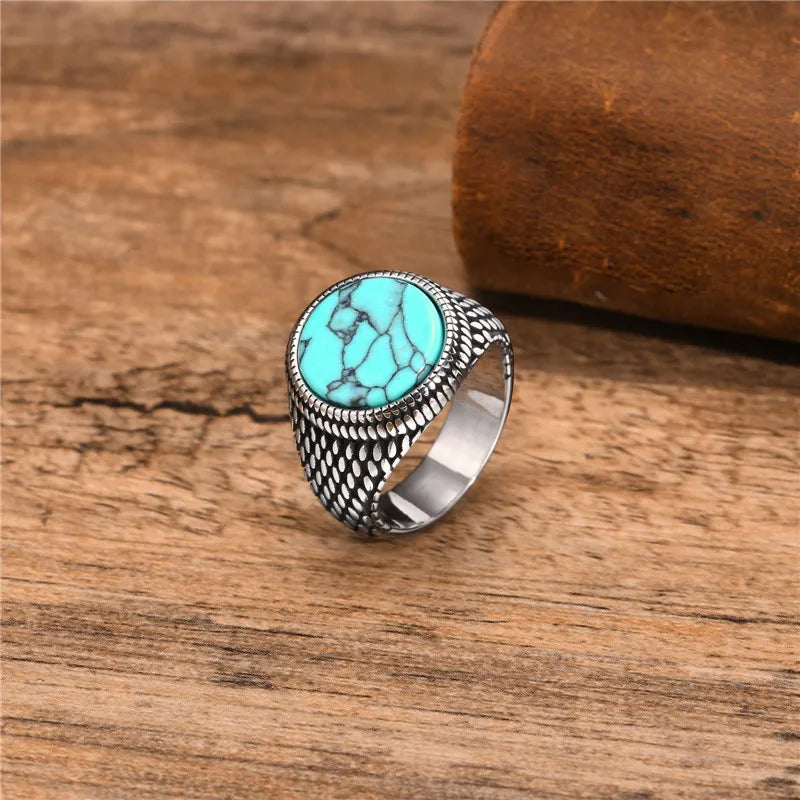 Anel Sinete Letapi com Pedra Semipreciosa e Aço Inoxidável