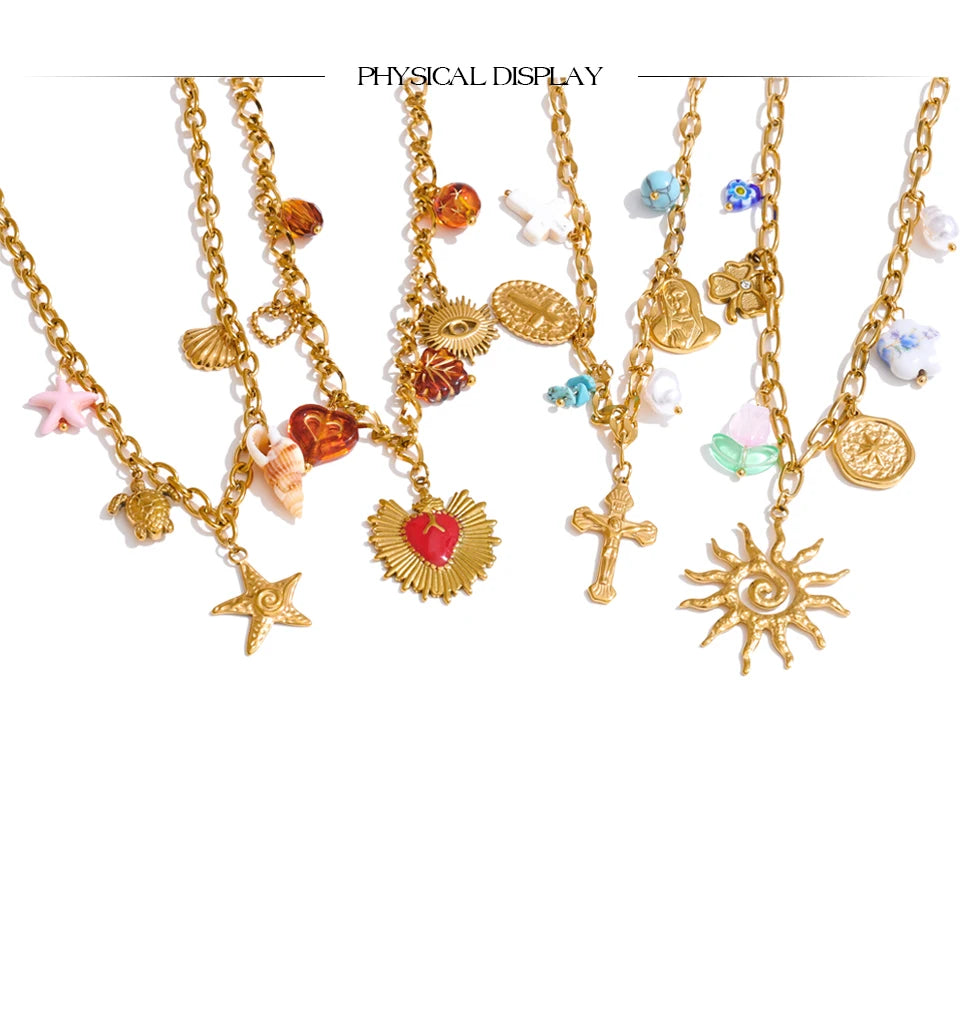 Yhpup na moda sol oceano charme pingente jóias artesanais ouro à prova dwaterproof água pvd banhado a aço inoxidável jóias de verão 2025 atacado