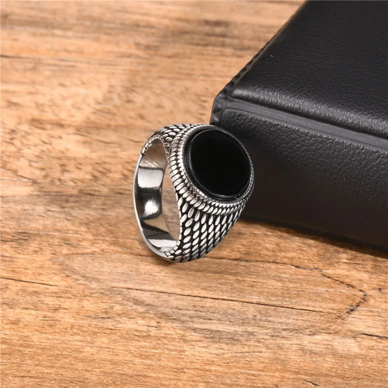 Anel Sinete Letapi com Pedra Semipreciosa e Aço Inoxidável