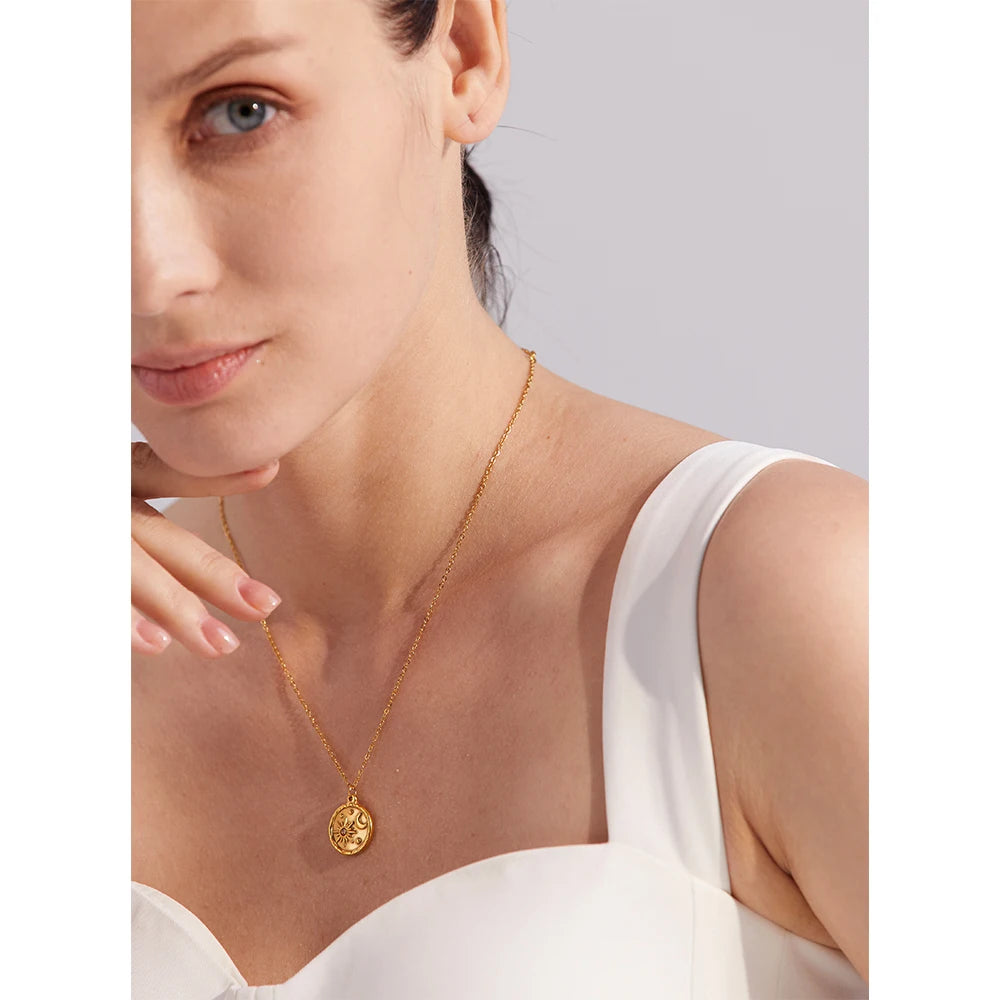 Colar Pingente Celestial Banhado a Ouro 18K, Colar Pingente banhado a ouro, Colar Feminino, Colar Dourado, Cordão Feminino, Cordão Pingente Banhado a Ouro,Loja Acessora