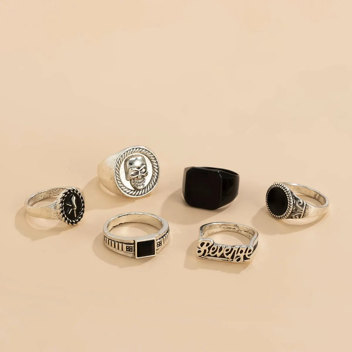 Conjunto de Anéis 6 Peças, Anéis Prata e Ouro, Anéis Prata, Anéis Ouro, Anéis Góticos, Anel Gótico, Anel de Ouro, Anel de Prata, Acessórios Punk, Loja Acessora
