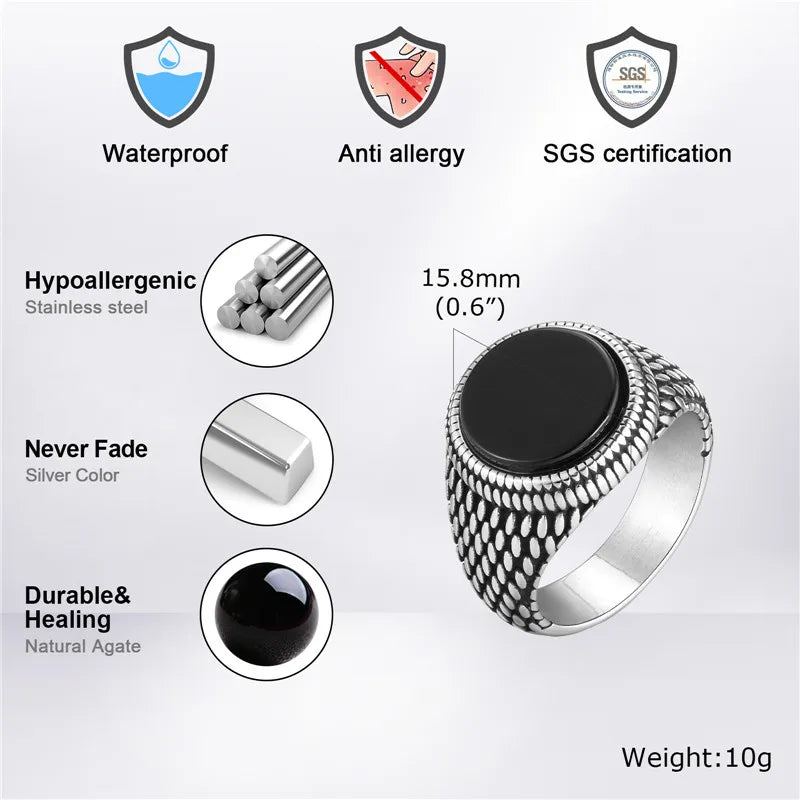 Anel Sinete Letapi com Pedra Semipreciosa e Aço Inoxidável