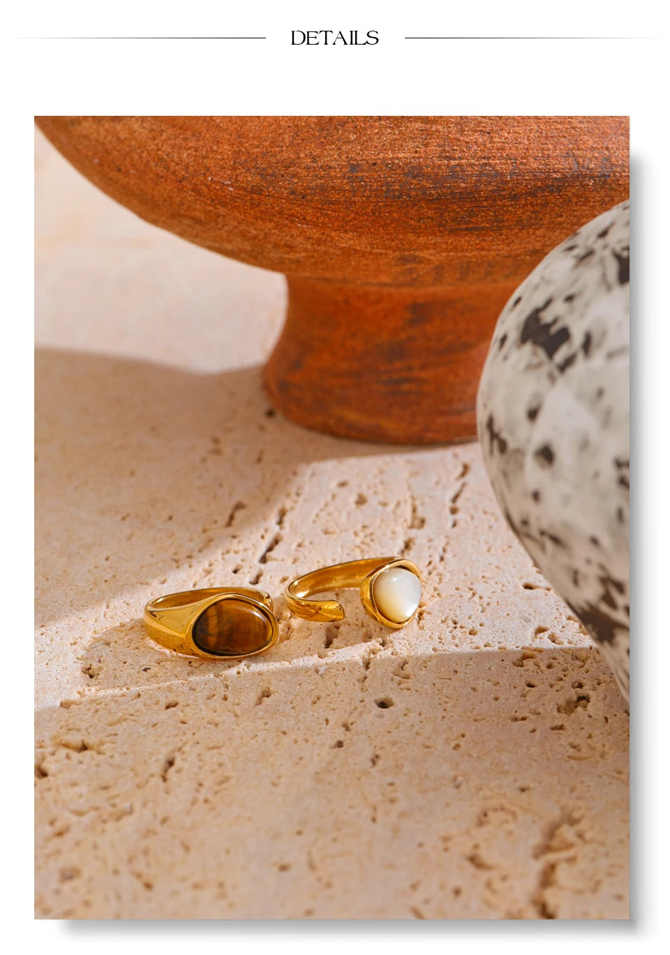 Yhpup 7 # Anel aberto de fundição de aço inoxidável, pedra de concha de tigre natural, fritilary, joias da moda para mulheres, novo