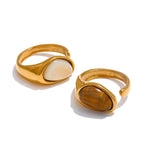 Yhpup 7 # Anel aberto de fundição de aço inoxidável, pedra de concha de tigre natural, fritilary, joias da moda para mulheres, novo