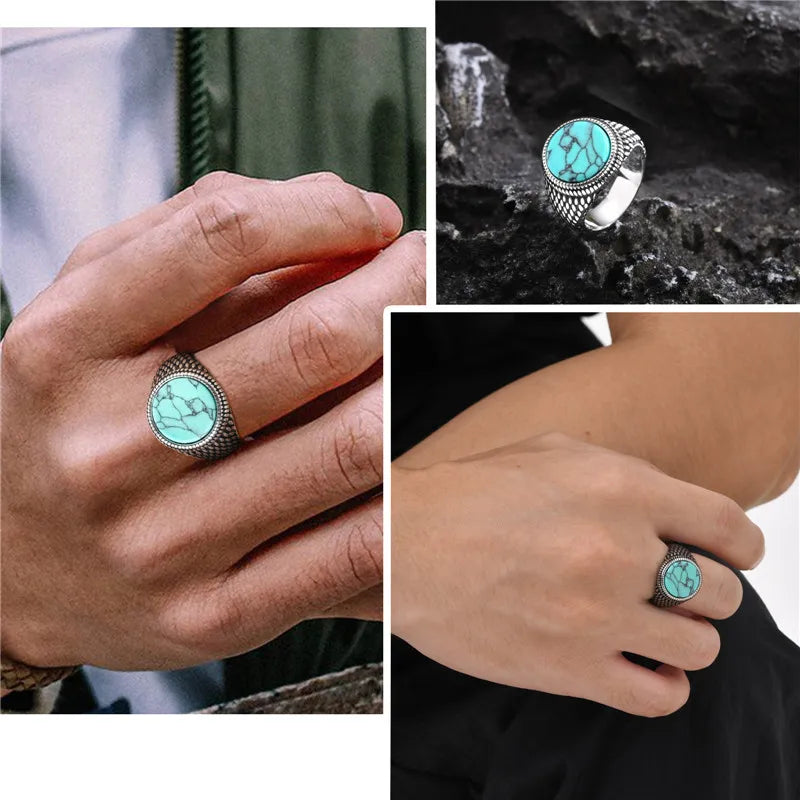 Anel Sinete Letapi com Pedra Semipreciosa e Aço Inoxidável