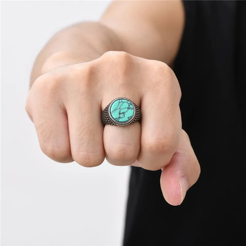 Anel Sinete Letapi com Pedra Semipreciosa e Aço Inoxidável