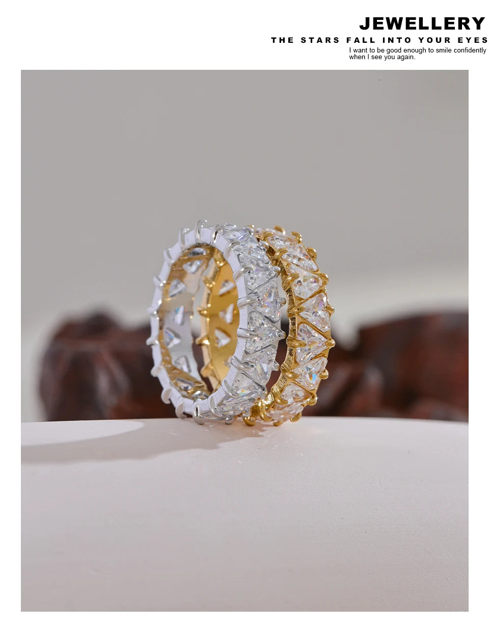 Yhpup anel brilhante de aço inoxidável, delicado, coração brilhante, zircônia cúbica, moda feminina, temperamento de alta qualidade, joias premium