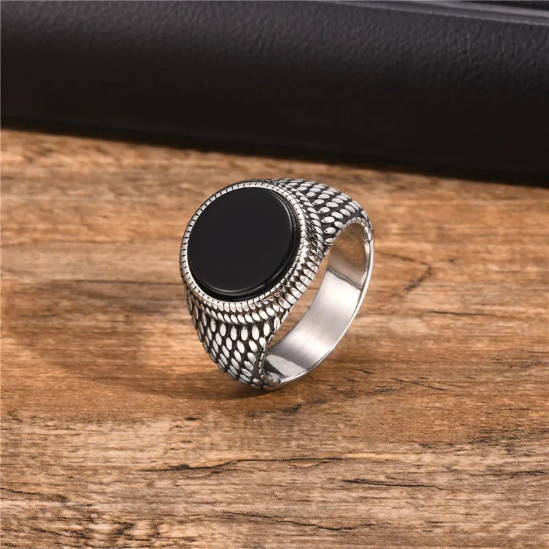 Anel Sinete Letapi com Pedra Semipreciosa e Aço Inoxidável