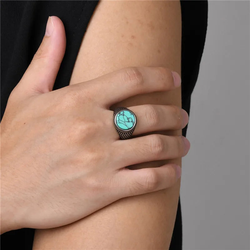 Anel Sinete Letapi com Pedra Semipreciosa e Aço Inoxidável