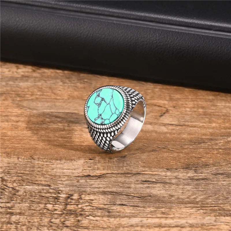 Anel Sinete Letapi com Pedra Semipreciosa e Aço Inoxidável