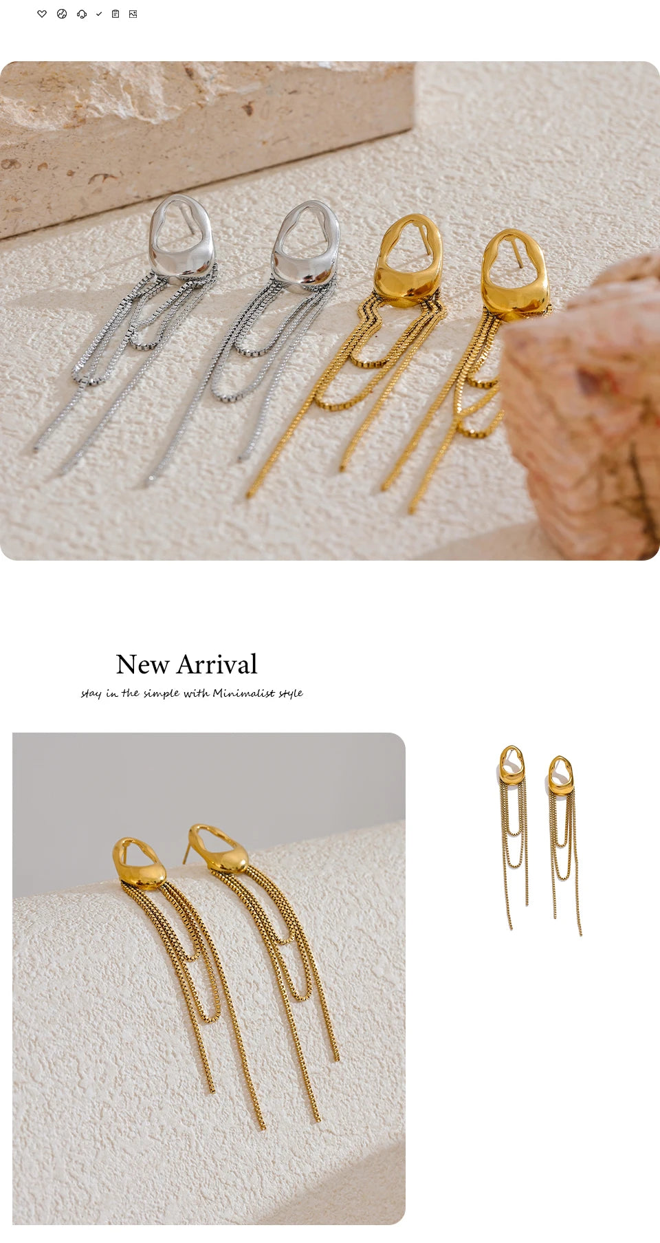 Brincos Geométricos de Aço inox Com Borla, Brinco de Aço Inox, Brincos Com Borla, Brinco Dourado, Brincos Geométricos de Aço inoxidável Com Borla, Loja Acessora