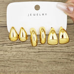 Chunky banhado a ouro Waterdrop Hoop Earring Set para mulheres, jóias minimalistas de círculo suave, europeu e americano, 6 peças