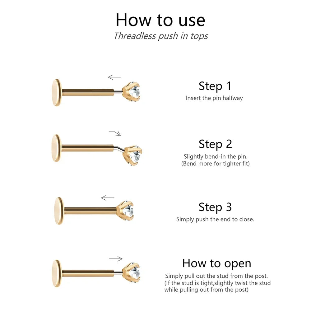 2/8 pçs de aço inoxidável earring nariz parafuso prisioneiro cartilagem piercing jóias helix tragus lábio parte traseira plana brincos minúsculos para mulher 18g