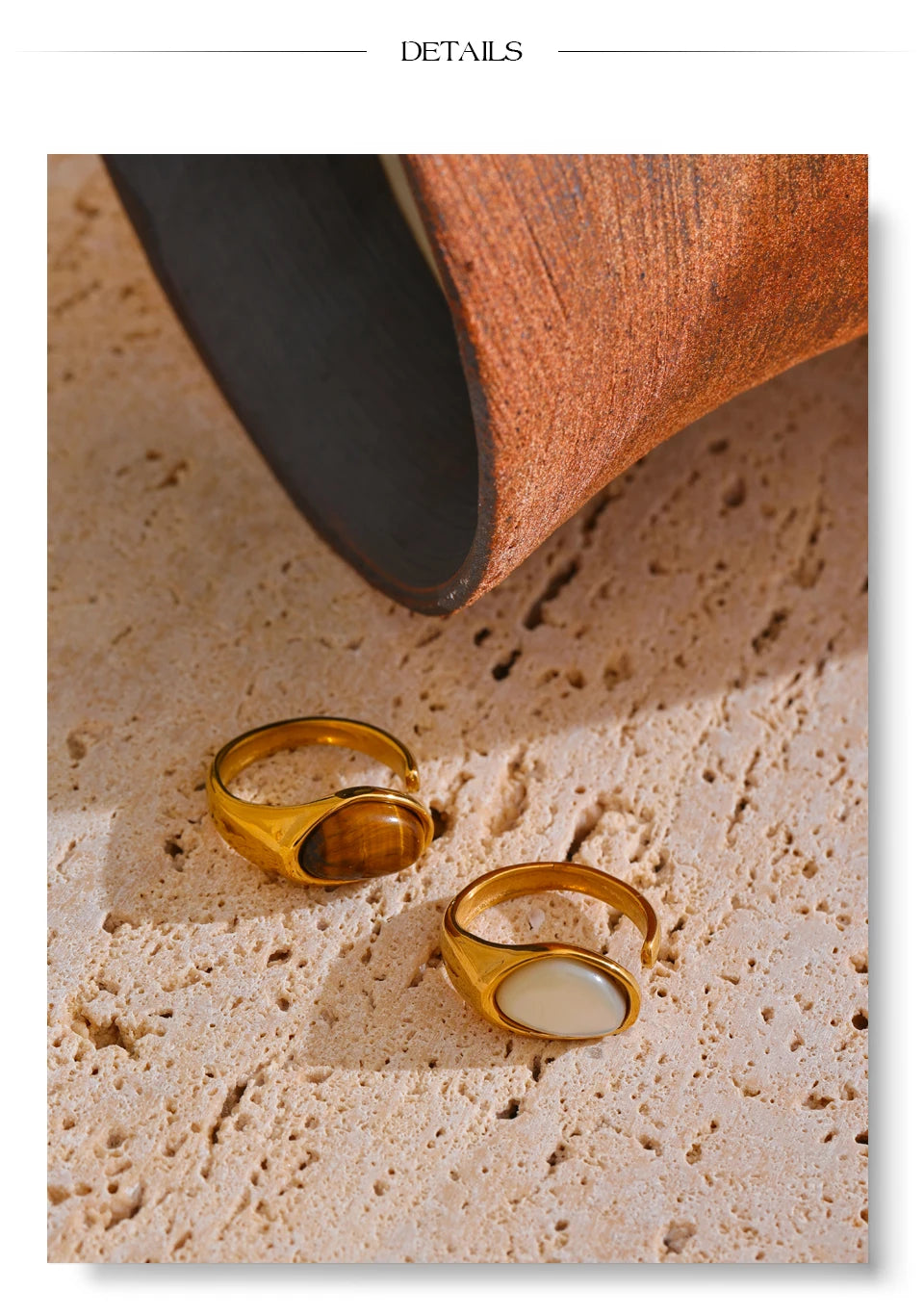 Yhpup 7 # Anel aberto de fundição de aço inoxidável, pedra de concha de tigre natural, fritilary, joias da moda para mulheres, novo