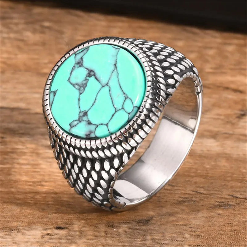 Anel Sinete Letapi com Pedra Semipreciosa e Aço Inoxidável