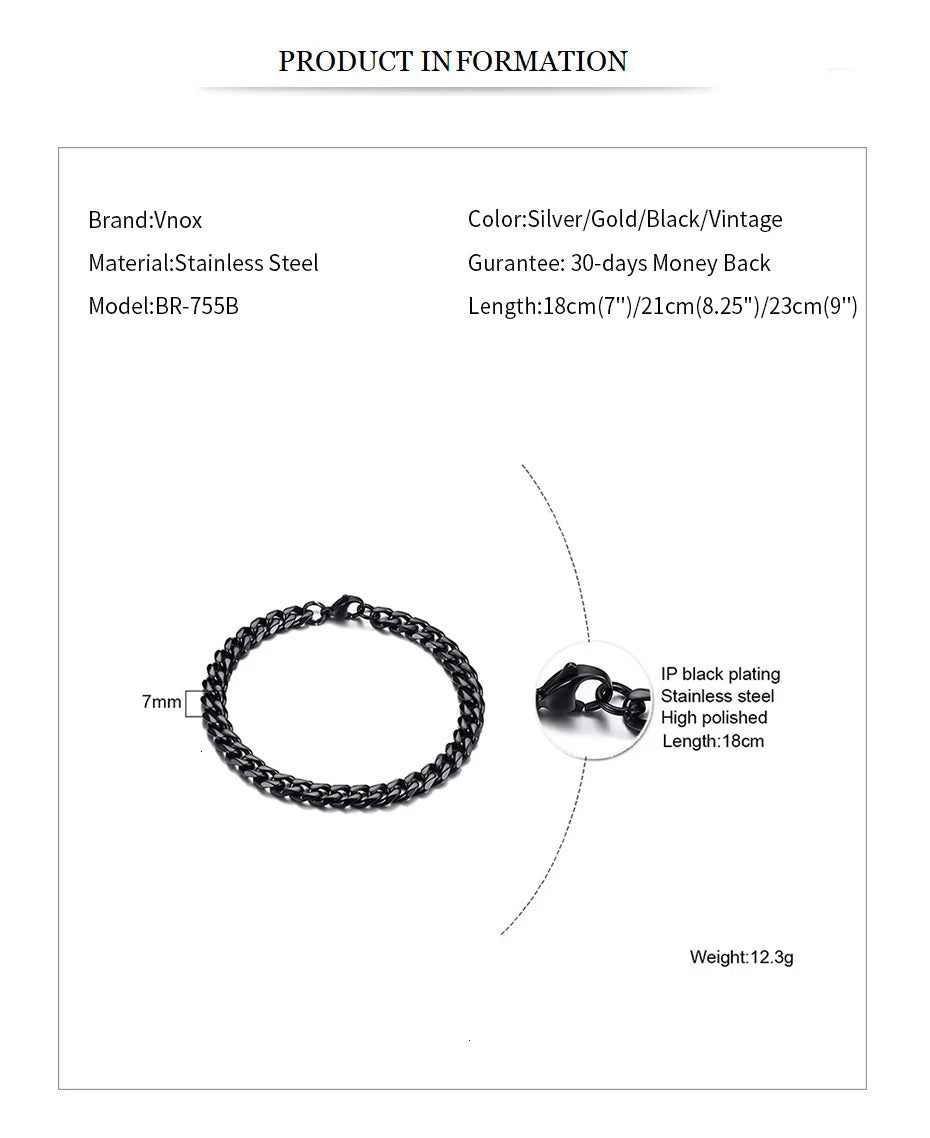 Pulseira Chunky Miami Curb VNOX - Estilo Punk em Aço Inoxidável