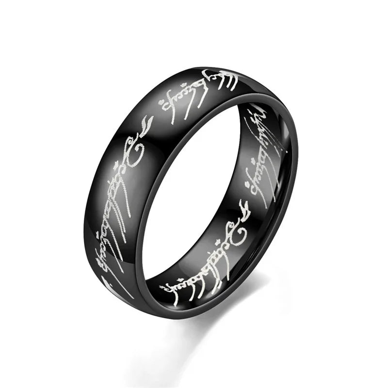 6mm de aço inoxidável gravura a laser casais requintados anéis de casamento, homens e mulheres moda filme jóias presentes atacado