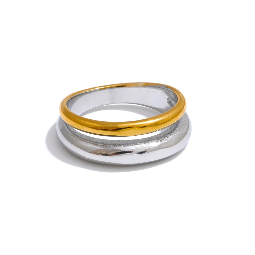 Yhpup 6789 # Declaração de aço inoxidável metal cor dupla anel de fundição geométrica para mulheres resistente à água na moda jóias presente