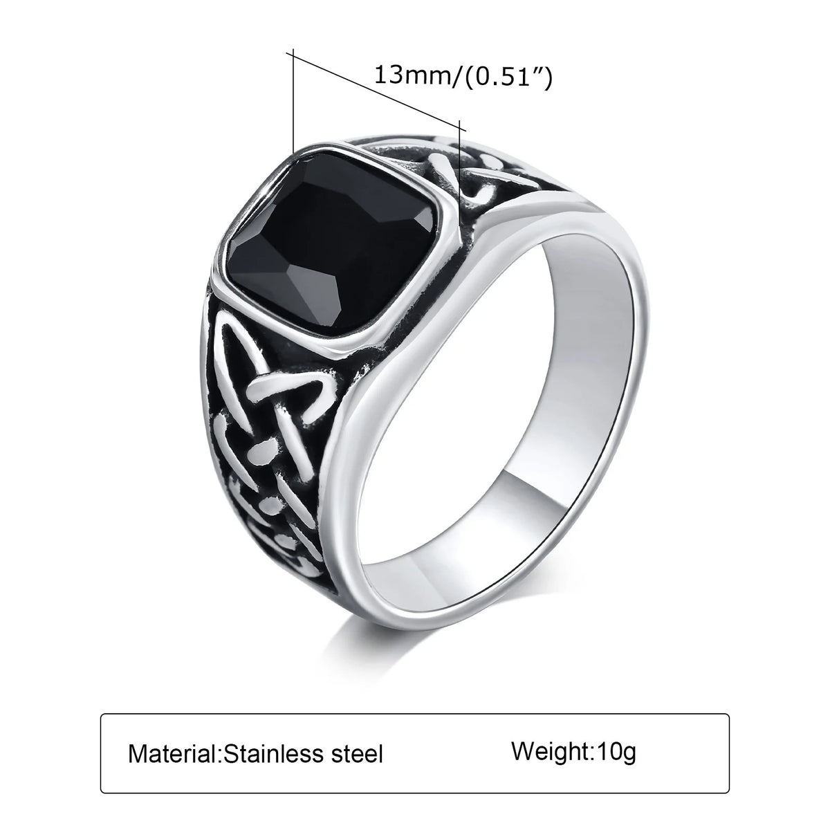 Anéis étnicos vintage para homens, Nó Viking Retro, Faixa de Dedo, Pedra Quadrada Geométrica Preta, Anel de Sinete, Jóias Punk