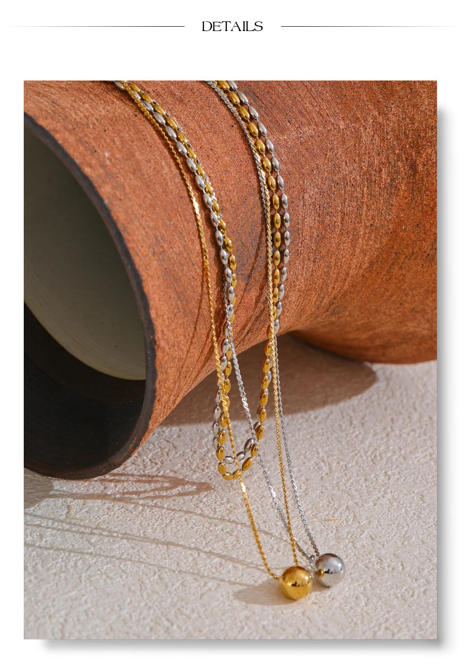 Yhpup popular aço inoxidável dupla camada corrente sobreposição colar gota contas chegadas diárias jóias resistente à água