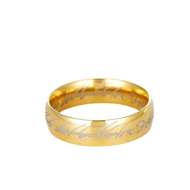 6mm de aço inoxidável gravura a laser casais requintados anéis de casamento, homens e mulheres moda filme jóias presentes atacado