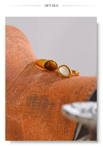 Yhpup 7 # Anel aberto de fundição de aço inoxidável, pedra de concha de tigre natural, fritilary, joias da moda para mulheres, novo