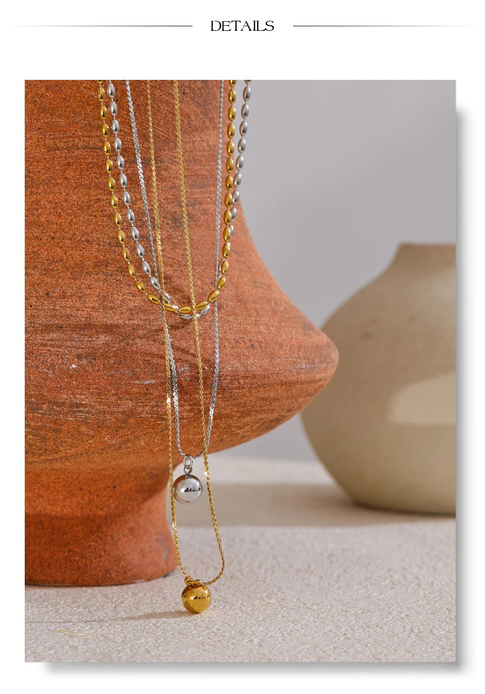 Yhpup popular aço inoxidável dupla camada corrente sobreposição colar gota contas chegadas diárias jóias resistente à água